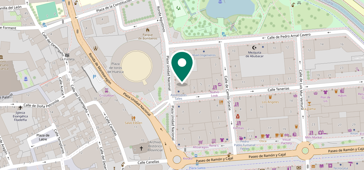 Mapa: Bar Restaurante Don Quijote, Plaza Unidad Nacional, 4, Huesca