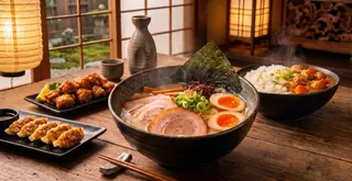 Ramen y platos del Bar Restaurante Don Quijote, Huesca